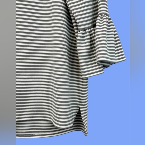 MAX STUDIO 3/4 BELL SLEEVE PULLOVER TOP GRAY/WHITE STRIPE WOMEN'S SZ. SM - Picture 4 of 9